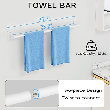 KLJKPA Bathroom Accessories Set, 4 Pieces White Bathroom Hardware Set, 24 inch Towel Bar, Towel Racks for Bathroom, Robe Towel Hooks, Toilet Paper Holder Wall Mounted