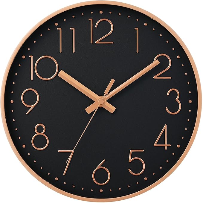 DAXSMY Wall Clock - 10 Inch Silent Non-Ticking Modern 3D Wall Clocks Battery Operated - Decorative Clock for Kitchen, Home Office, Bathroom, Bedroom(Black)