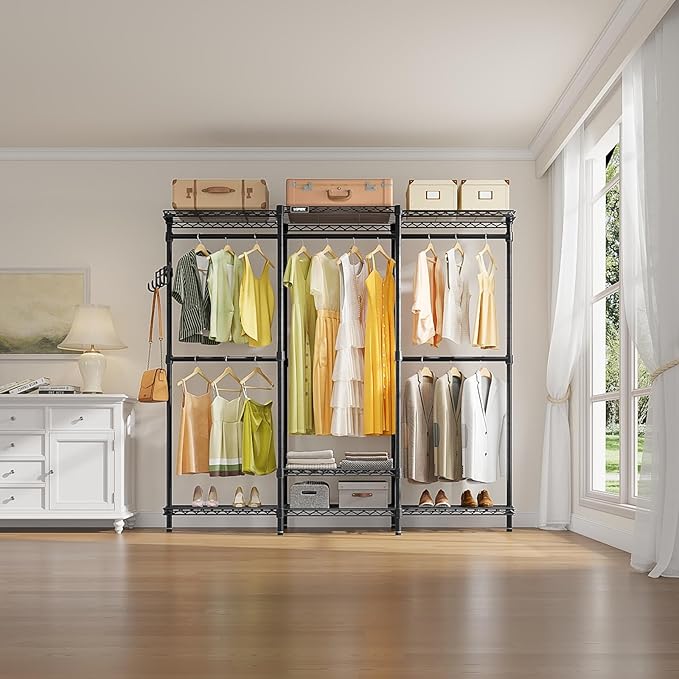 VIPEK V3 Nano Clothes Rack with 4 Semi-Shelves and 3 Standard Shelves, Clothing Rack for Hanging Clothes, Free Standing Closet System, Portable Metal Wardrobe for Bedroom, Max Load 800LBS, Black