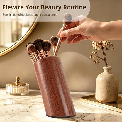 walowalo Pen Holder Natural Wooden Pencil Holder for Desk, Angled Design Makeup Brush Holder Pencil Cup, Multiple-Use Marker Holder Desktop Stationary Organizer for Office, Home, School