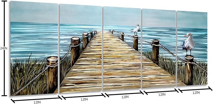 YHSKY ARTS Beach Metal Wall Art - Handcrafted Rustic Bridge Sculpture Set for Home Decor