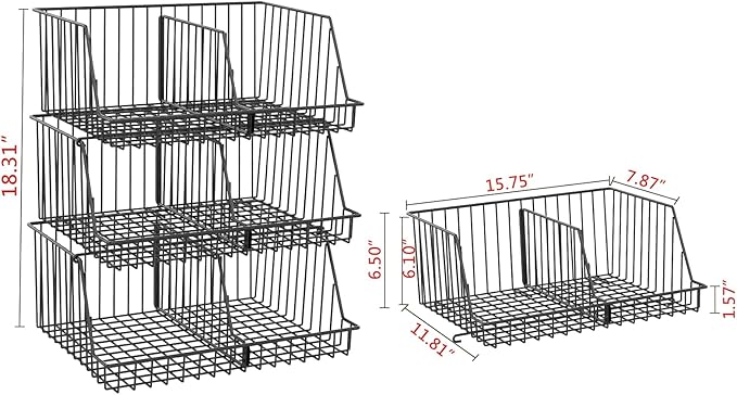 3-Tier Stackable Closet Organizers and Storage, Metal Wire Closet Shelves, Space-Saving Closet Organizer with Adjustable Dividers for Bedroom, Cabinet & Laundry Room