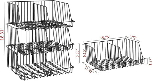 3-Tier Stackable Closet Organizers and Storage, Metal Wire Closet Shelves, Space-Saving Closet Organizer with Adjustable Dividers for Bedroom, Cabinet & Laundry Room