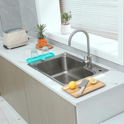MicoYang Silicone Soap Dish with Drain Spout — Self-Draining Double Sink Organizer Tray for Kitchen & Bathroom, Dispensers, Sponges & Soap Holder, Non-Slip & Dishwasher Safe, Mint (Large, 12"×4")
