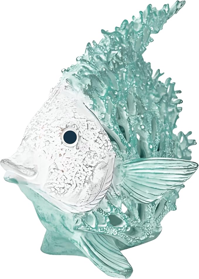 Ocean Decor Coral Reef Angelfish Sculpture Beach Home Decor Coastal Coral Look Tabletop Collection 12 in x 11 in (Seafoam)