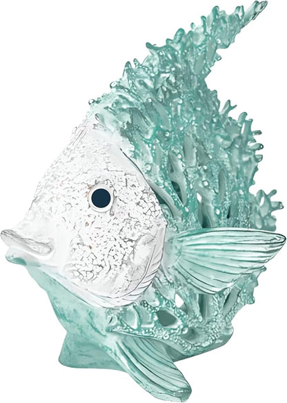 Ocean Decor Coral Reef Angelfish Sculpture Beach Home Decor Coastal Coral Look Tabletop Collection 12 in x 11 in (Seafoam)