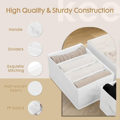 Criusia 6 Pack Large Clothes Organizer, Wardrobe Closet Organizer and Storage with Handles, Foldable Fabric Closet Organizers Dividers for Clothing, Pants, Jeans, Sweater, T-shirts, White