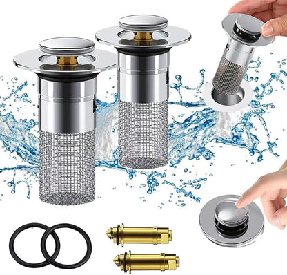 2Pack Bathroom Sink Drain Strainer, Pop Up Sink Drain Filter with Removable Stainless Steel Filter Basket Hair Catcher, for Us Bathroom Sink Stopper Replacement, Bathtubs, Showers & Floor Drains