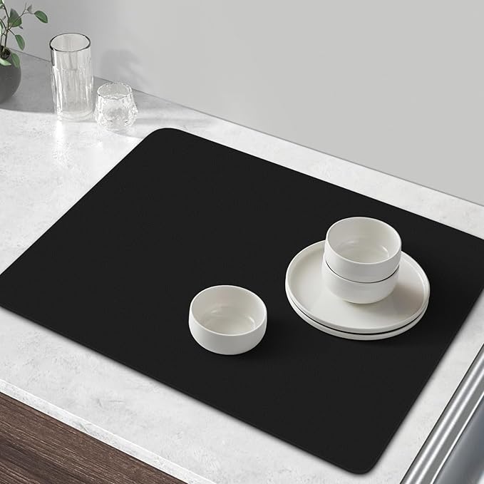 WISELIFE Coffee Mat Super Absorbent Dish Drying Mat Coffee Bar Accessories Match with Machine Large Drying Mats for Kitchen Counter 18" W x 32" L, Black