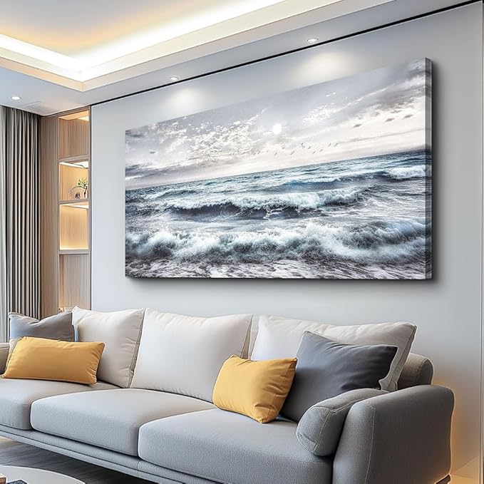 QIYILEXWART Large Wall Decor For Living Room Canvas Wall Art For Office Wall Decorations For Bedroom Watercolour Paintings Ocean Waves Picture Aesthetic Home Decor Ready To Hang