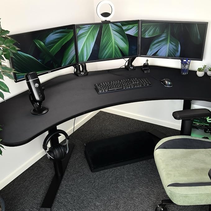 Arozzi Arena Angelo L Shaped GamingDesk, PC GamingDesk L Shape, Height Adjustable L Shaped Standing Desk for Home Office, with Full Coverage Mouse Pad (Pure Black)