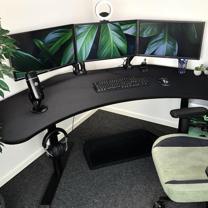 Arozzi Arena Angelo L Shaped GamingDesk, PC GamingDesk L Shape, Height Adjustable L Shaped Standing Desk for Home Office, with Full Coverage Mouse Pad (Pure Black)