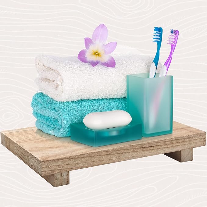 Nuogo Wood Riser Tray Soap, Stand Soap Tray for Kitchen Sink, Wood Pedestal for Kitchen Counter Sink Stand Decorative Rustic Bathroom Dishes Plant Bottles Candles Display(12 x 7 Inch,Natural)