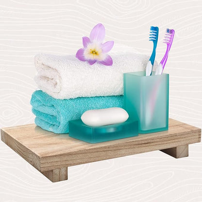 Nuogo Wood Riser Tray Soap, Stand Soap Tray for Kitchen Sink, Wood Pedestal for Kitchen Counter Sink Stand Decorative Rustic Bathroom Dishes Plant Bottles Candles Display(12 x 7 Inch,Natural)