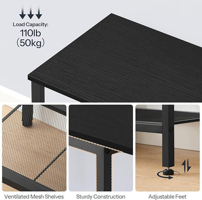 HOOBRO TV Stand with Charging Station to 55 Inches, LED Entertainment Center, Media TV Console Table with Open Storage Shelving for Living Room, Bedroom, Black BB122UDDS01