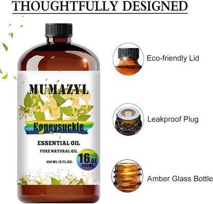 Honeysuckle Essential Oil, Honeysuckle Oil 16 Fl Oz 480ML for Diffuser Humidifier Yoga Cleaning DIY Candle Soap Making MUMAZYL Essential Oils