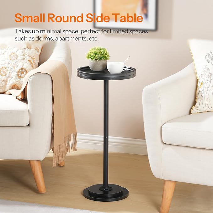 HOOBRO Small Round Side Table, Drink Table, Coffee Martini Table with Pedestal Accent for Small Spaces in Living Room, Bedroom, Sofa Couch, Black BB168BZ01