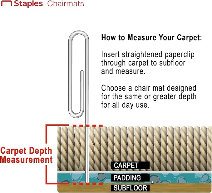 Staples Office Chair Mat, Clear Floor Mats with Lip, Medium-Pile Carpets, Extended Under-Desk Coverage, 48 x 36 Inch, Smooth Glide