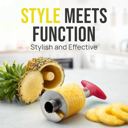 Zulay Kitchen Pineapple Corer and Slicer Tool – Stainless Steel Pineapple Cutter with Eye Remover Tool – Ergonomic Handle & Easy Core Remover – Reinforced Heavy-Duty Blade – Red