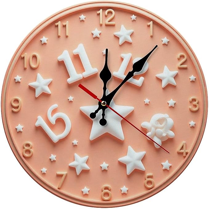 Wall Clock， Starry Sky Theme Non Ticking Wall Clocks Battery Operated， Peach Wooden Wall Clocks for Kitchen， Living Room， Bedroom， Office， Bathroom Decorative 25 * 25cm