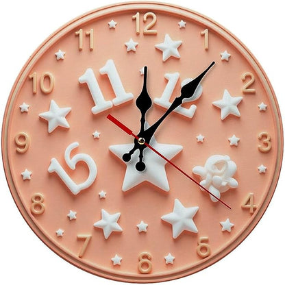 Wall Clock， Starry Sky Theme Non Ticking Wall Clocks Battery Operated， Peach Wooden Wall Clocks for Kitchen， Living Room， Bedroom， Office， Bathroom Decorative 25 * 25cm