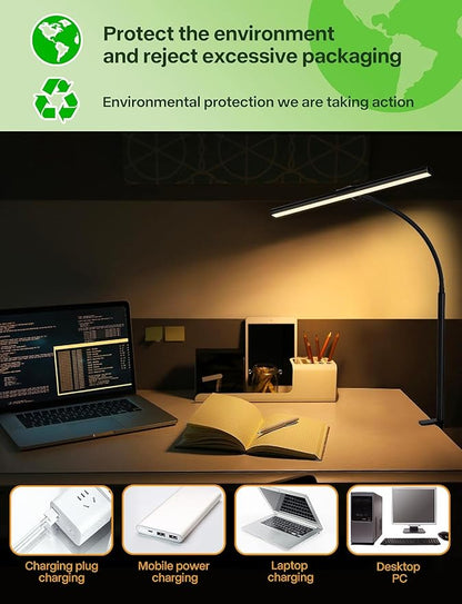 ACNCTOP Desk Lamp for Office Home - Eye-Caring Architect Task Lamp 25 Lighting Modes Adjustable LED Desk Lamp Flexible Gooseneck Clamp Light for Workbench Drafting Reading Study