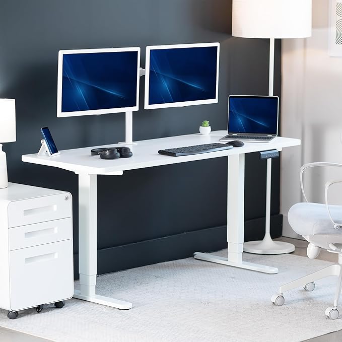 VIVO Electric 60 x 24 in Dual Motor Sit Stand Desk, Memory Height Adjustment, 2B Series, White Top White Frame, DESK-KIT-2W6W