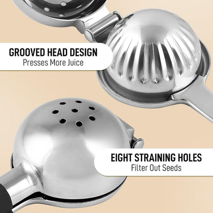 Zulay Lemon Squeezer Stainless Steel with Premium Heavy Duty Solid Metal Squeezer Bowl (Black Grip, Large)
