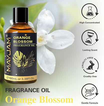 MAYJAM 100ML/3.38FL.OZ Orange Blossom Fragrance Oils with Glass Dropper, Essential Oils for Diffusers, Long Lasting Scented Oils for Soap Candle Making