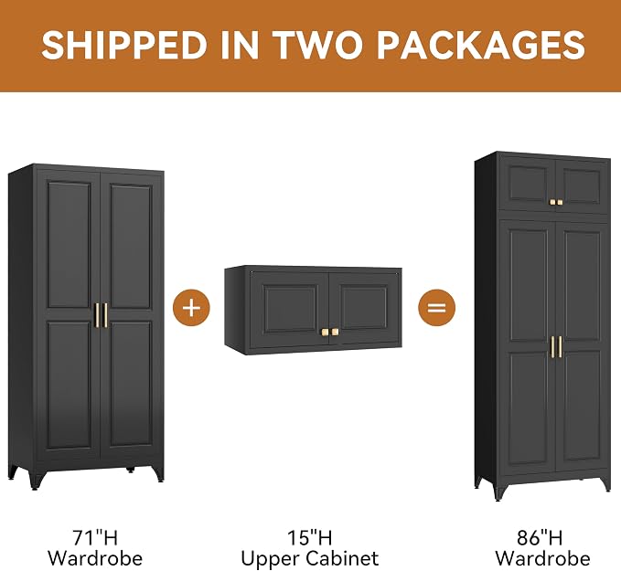Polup Metal Wall Cabinet, Upper Cabinet for Wardrobe, Small Top Storage Cabinet for Bedroom, Living Room, Black, 18" D x 32" W x1 5" H - Assembly Required