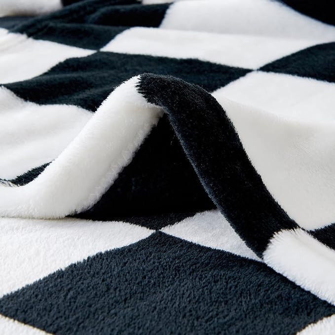 BEDELITE Checkered Twin Blanket for Couch Bed, Soft & Cozy Fleece Flannel Blanket with Checkerboard Grid Home Decor, Checkered Black, 60x80 Inches