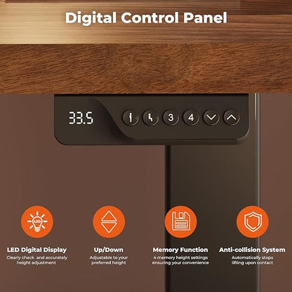 Dual Motor Standing Desk, Large Stand Up Desks, 63x28 Inches Electric Sit Stand Desks, 4 Memory Preset Adjustable Height Computer Table for Home Office with Splice Board (Brown)