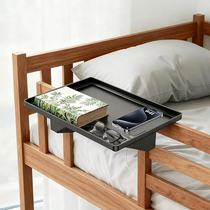 KUK Bedside Shelf for Dorm Room, Stable ABS Plastic Bunk Bed Table Shelf with Cord Hole for Top Bunk, College Dorm Room Essentials, Clip on Nightstand Tray Organizer for Bunk Loft Dorm Bed (Black)