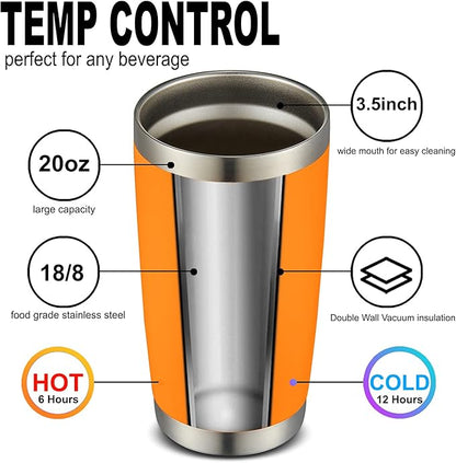 COMOOO 20oz 8 Pack Tumbler Double Wall Vacuum Insulated Coffee Travel Mug Stainless Steel Tumbler Bulk with Lid and Straw Insulated Coffee Cup for Cold & Hot Drinks (Orange, 8 Pack)