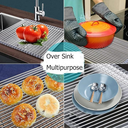 Ahyuan Roll up Dish Drying Rack Over The Sink Kitchen Roll up Sink Drying Rack Portable Dish Drainer Foldable Dish Drying Rack (Warm Gray, 20.5''X16.9'')