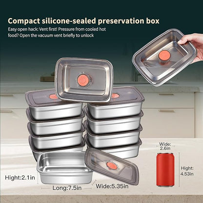 10 Pack Stainless Steel Food Storage Containers with Leak-Proof Lids, 37oz Reusable Metal Meal Prep Lunch Boxes, Stackable, Dishwasher Safe for Snacks, Fruits & On-the-Go Meals, BPA-Free
