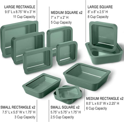 BRIVARA HOME Ceramic Coated Glass Food Storage Containers | No PTFE, PFOA, PFAS, and BPA | Reusable Non Toxic Meal Prep Containers with Glass Lids | Easy To Store | 10 Piece Set [Pine]