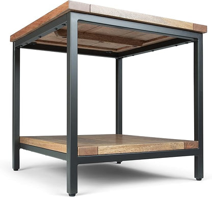 SIMPLIHOME Skyler End Table - 22 inch Wide Solid Mango Wood and Metal Side Table in Natural, Industrial Accent Table for Living Room or Bedroom with Open Storage Shelf, Assembled