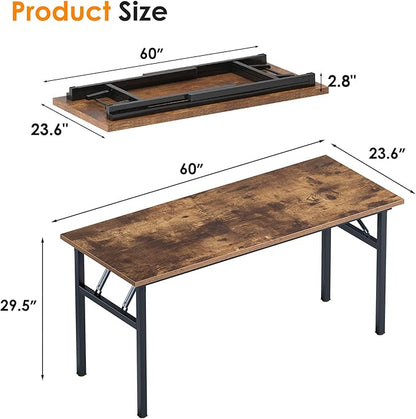 Need Folding Computer Desk, Large 60 inches Folding Table for Home Office, No Install Needed Foldable Writing Table Desk, Rustic Brown