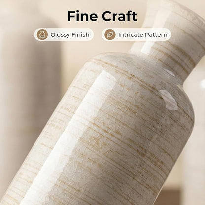 CwlwGO- Ceramic Rustic Vase 3 Piece Set,Small vase for Country Home Decoration,Modern Farmhouse Decor, Living Room Table Decoration, Bookcase, Fireplace and Entrance Decorations.(White)