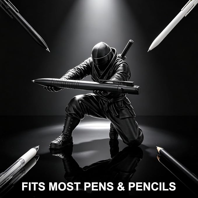 2Pack Ninja Pen Holder for Desk – 3D Printed Ninja Warrior Pen Holder with Sword and Weapon Accessories, Creative Desk Organizer Decor Gift for Men – Funny Pencil Holder Stand (Black)