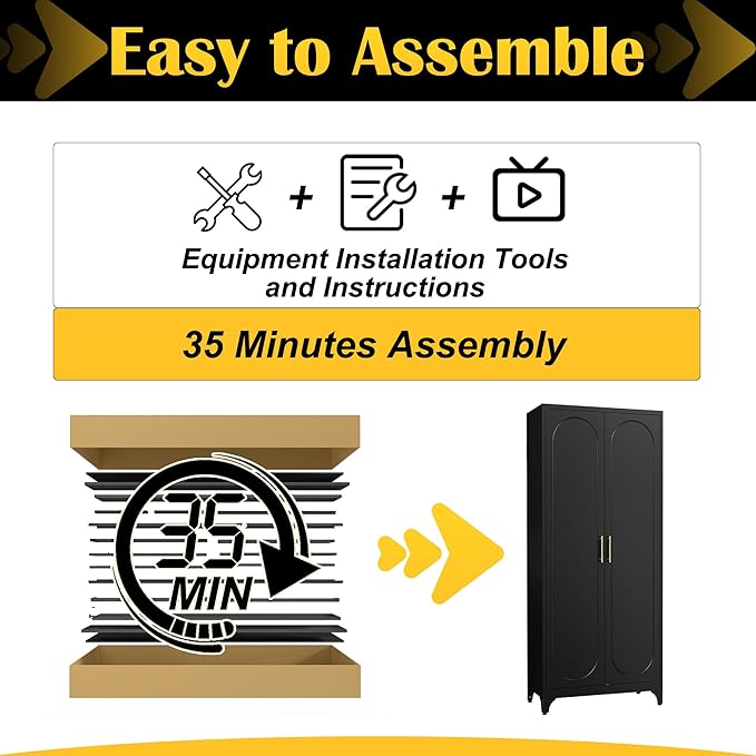 Kitchen Pantry Cabinet,75 Inch Black Metal Storage Cabinet with Door and Adjustable, Tall Pantry Cabinets for Kitchen Storage,Cupboard for Living Room,Dining Room and Bathroom