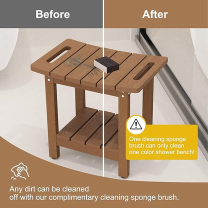 HIPS Shower Benches for Inside Shower, Shower Stool with Space-Efficient Storage Shelf, Waterproof Shower Chair Seat for Spa Bathroom(Brown)