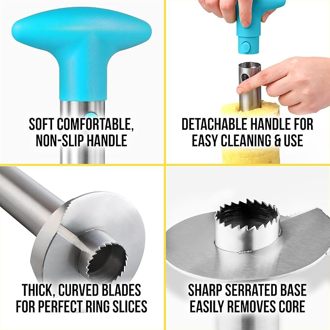 Zulay Kitchen Pineapple Corer and Slicer Tool – Stainless Steel Pineapple Cutter with Eye Remover Tool – Ergonomic Handle & Easy Core Remover – Reinforced Heavy-Duty Blade – Light Blue