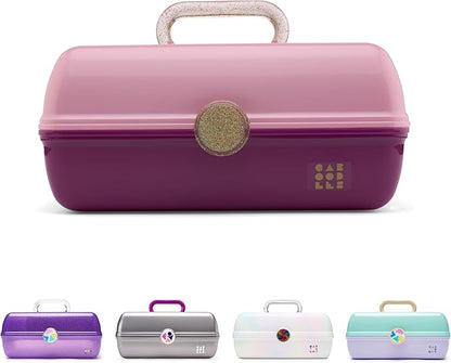 Caboodles On-The-Go Girl Makeup Box, Two-Tone Pink on Violet, Hard Plastic Makeup Organizer Box, Built-In Mirror, Secure Latch for Safe Travel, Spacious Storage for Large Items