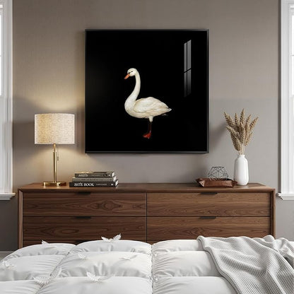 Framed Black and White Modern Wall Art, 1 Piece Square Bird Wall Art Prints Paintings Artwork for Walls, Contemporary Minimalist Swan Pictures for Dining Bedroom Bathroom Lounge Hallway Decor 24x24 In