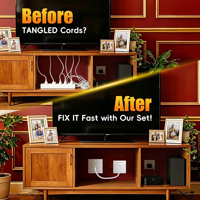 in Wall Cable Management Kit with Recessed Tv Socket Box, Two-Hole Socket, 9ft Cord, Tv Cable Concealment Wall Kit, Tv Cable Concealer Suitable for All Plugs, Convenient and Safe Cable Management