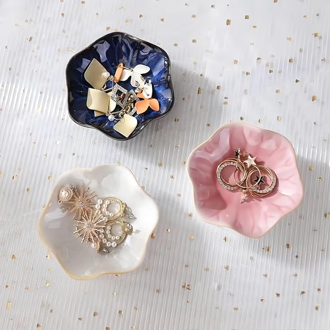 2Pcs Ceramic Jewelry Dish - Lotus Leaf Shape, for Ring Holder Necklace Small Key, Suitable for Mother Friend Sister, Gifts for Women, Cute Plate Trinket Tray, Home Decor (Blue-2PCS)