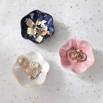 2Pcs Ceramic Jewelry Dish - Lotus Leaf Shape, for Ring Holder Necklace Small Key, Suitable for Mother Friend Sister, Gifts for Women, Cute Plate Trinket Tray, Home Decor (Blue-2PCS)