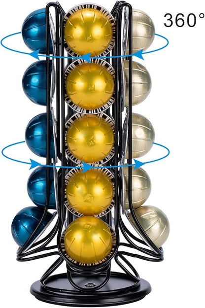 FlagShip Vertuo Pod Holder Coffee Pod Carousel Stand Storage for Nespresso Vertuoline, Small Size 360-Degree Rotation Wire Metal Black (20 Pods Capacity)